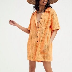 Free People Wave Maker Crochet Beach Coverup XS NWT Orange